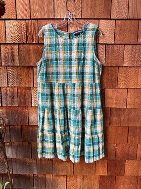 Princess Highway Teal/Mustard/Cream Plaid Cotton/Linen Sleeveless Dress - 16